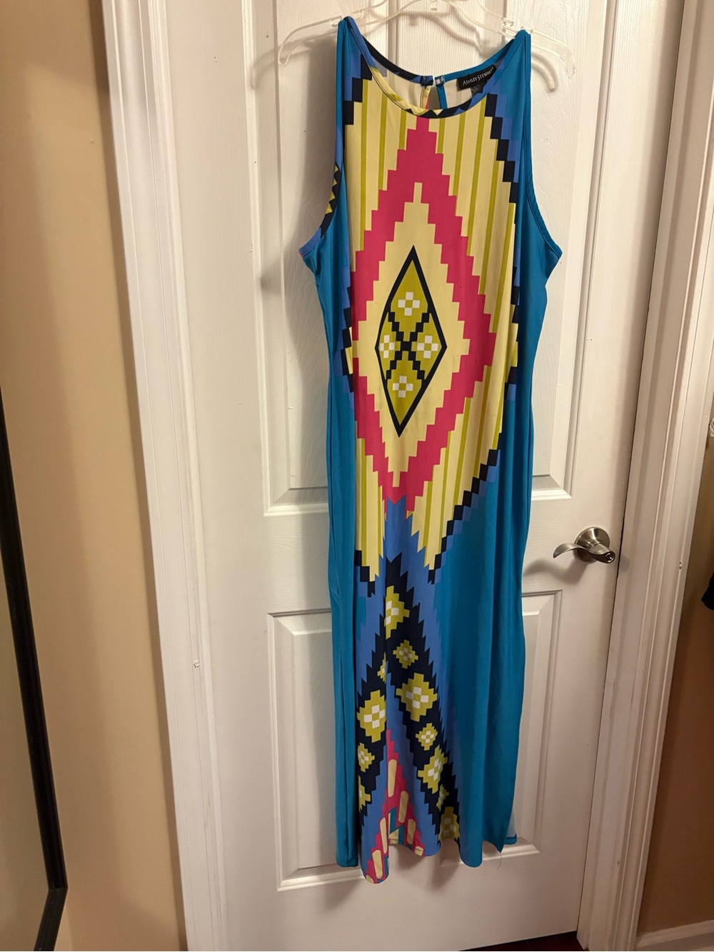 Ashley Stewart Teal, Yellow & Pink Geometric Maxi Dress - Picture 2 of 2